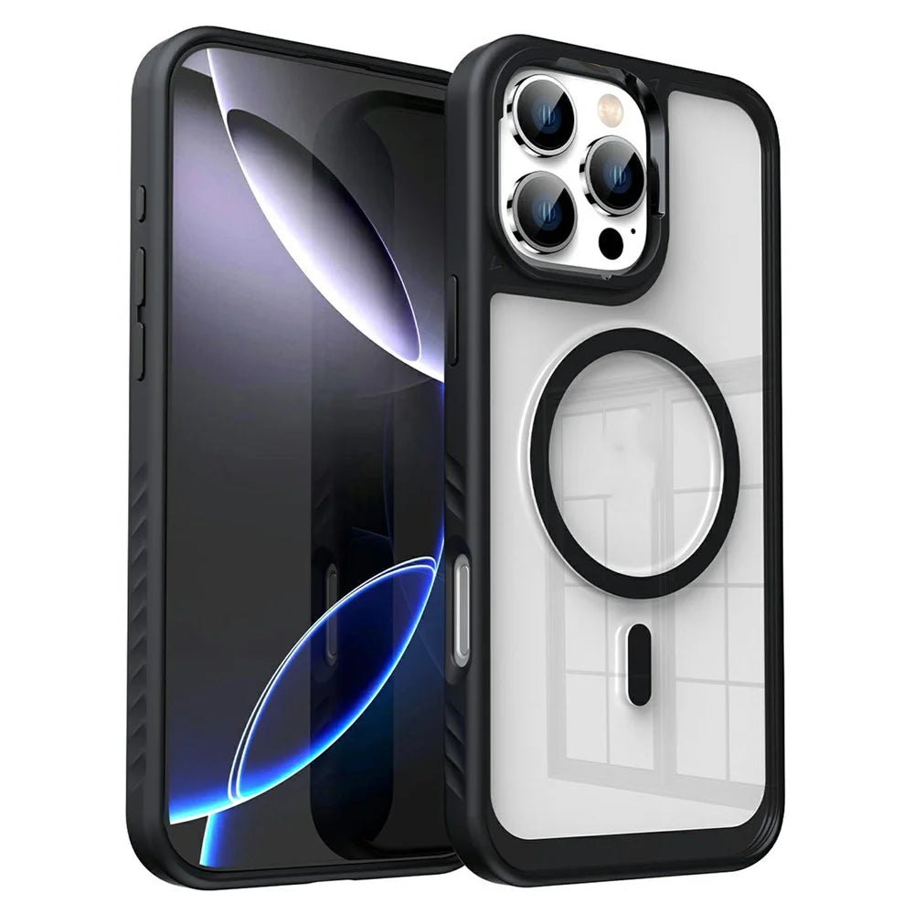 For iPhone 16 Pro Max Case Compatible with MagSafe Transparent PC + TPU Anti-Slip Phone Cover - Black - 1