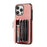 For iPhone 16 Pro Max Cell Phone Case PU Leather+TPU RFID Blocking Card Slots Cover with 2 Straps - Rose Gold - 3