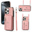 For iPhone 16 Pro Cell Phone Case PU Leather + TPU RFID Blocking Card Slots Cover with 2 Straps - Rose Gold - 1