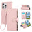 For iPhone 16 Pro Case Zipper Wallet Leather Phone Cover with Wrist Strap - Pink - 1