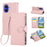 For iPhone 16 Case Zipper Wallet Leather Phone Cover with Wrist Strap - Pink - 1