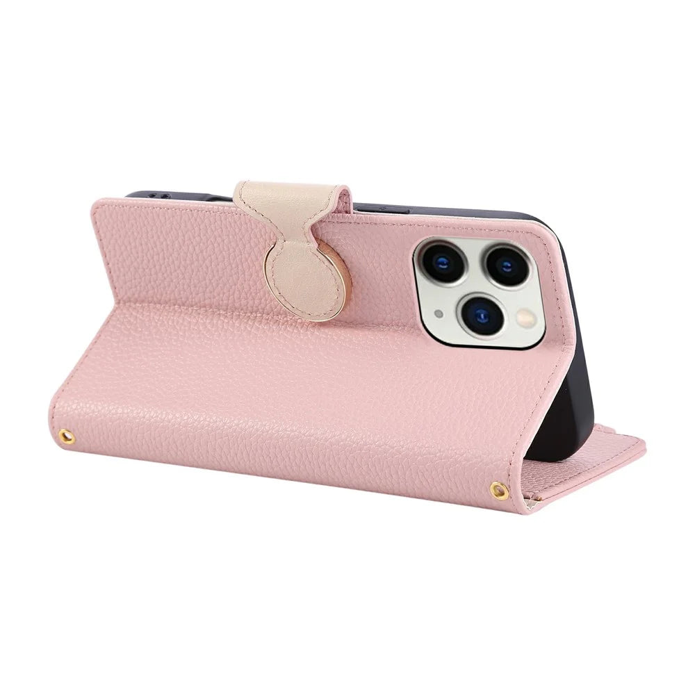 For iPhone 15 Pro Max Case Zipper Wallet Leather Phone Cover with Wrist Strap - Pink - 4