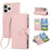 For iPhone 15 Pro Case Zipper Wallet Leather Phone Cover with Wrist Strap - Pink - 1