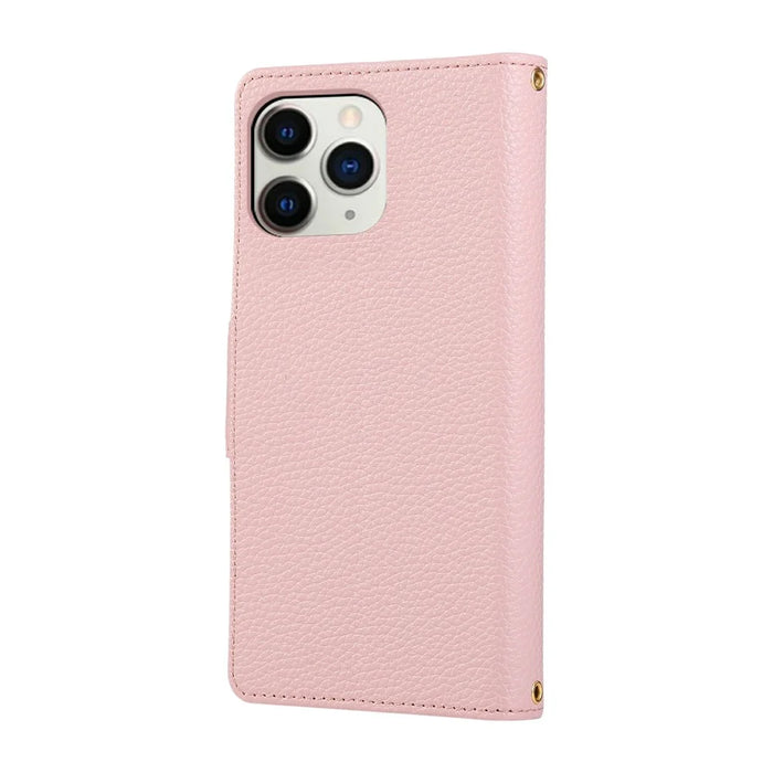 For iPhone 15 Pro Case Zipper Wallet Leather Phone Cover with Wrist Strap - Pink - 7