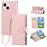 For iPhone 15 Case Zipper Wallet Leather Phone Cover with Wrist Strap - Pink - 1