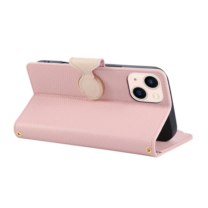 For iPhone 15 Case Zipper Wallet Leather Phone Cover with Wrist Strap - Pink - 4