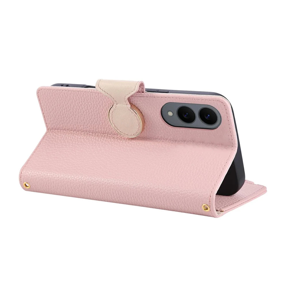 For Samsung Galaxy S25 Edge Case Zipper Wallet Leather Phone Cover with Wrist Strap - Pink - 4