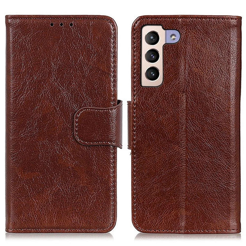 For Samsung Galaxy S23+ Nappa Texture Wallet Case Split Leather Magnetic Protective Flip Stand Phone Cover - Brown - 1