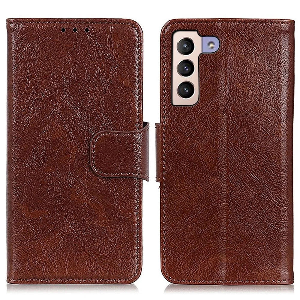 For Samsung Galaxy S23+ Nappa Texture Wallet Case Split Leather Magnetic Protective Flip Stand Phone Cover - Brown - 1