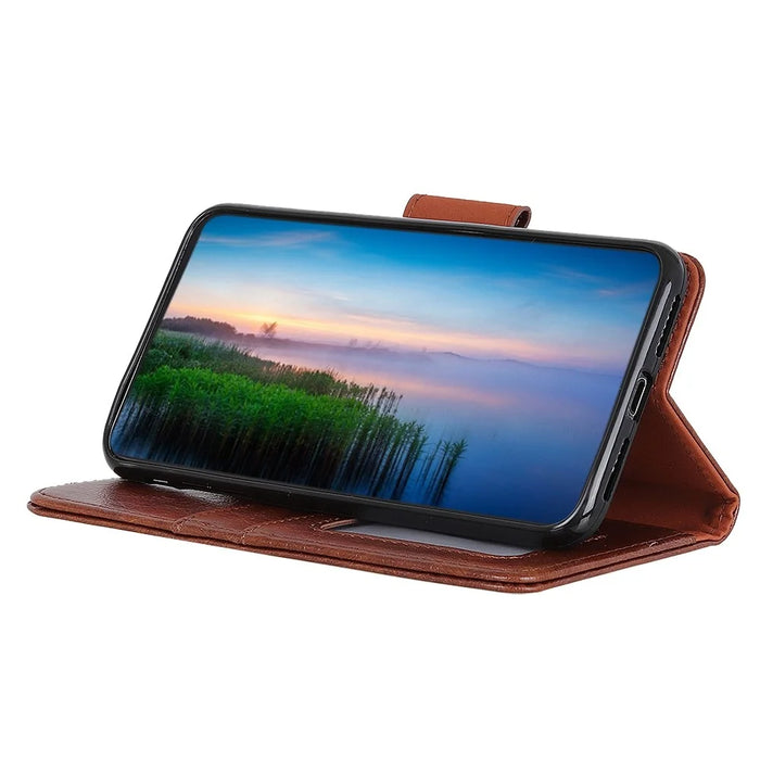 For Samsung Galaxy S23+ Nappa Texture Wallet Case Split Leather Magnetic Protective Flip Stand Phone Cover - Brown - 2