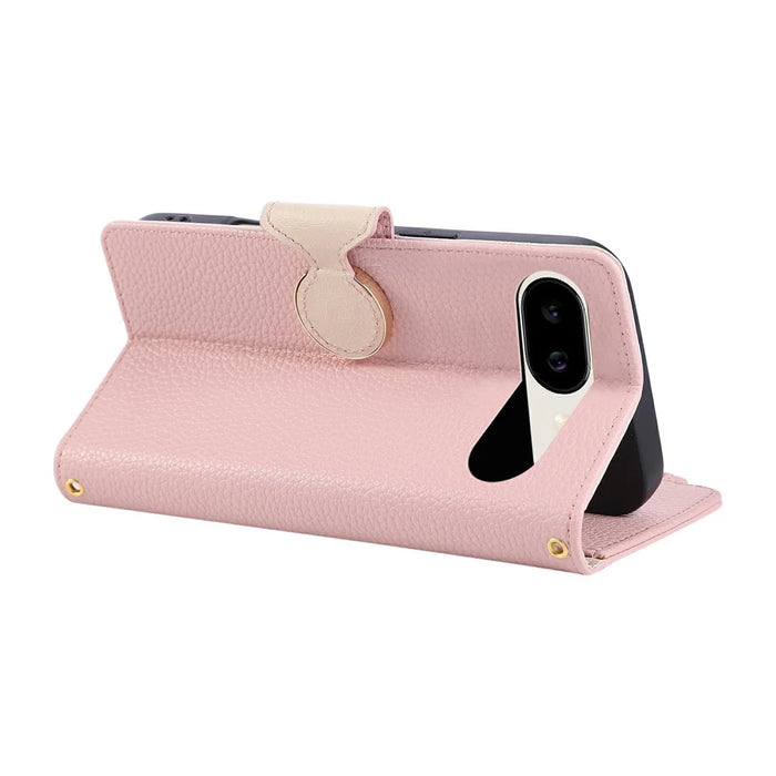 For Google Pixel 9a Case Zipper Wallet Leather Phone Cover with Wrist Strap - Pink - 4
