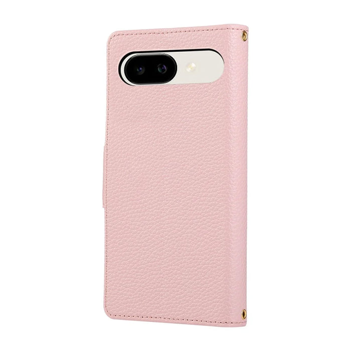 For Google Pixel 9a Case Zipper Wallet Leather Phone Cover with Wrist Strap - Pink - 7