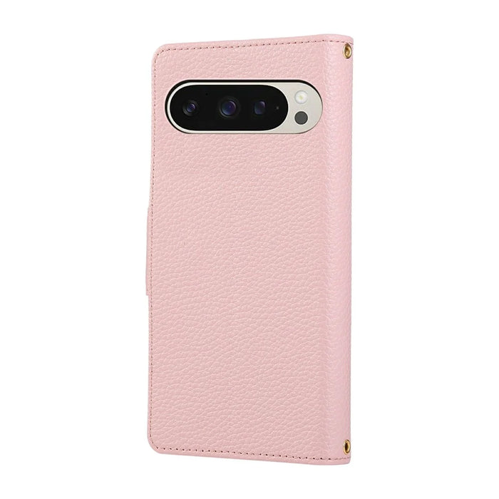 For Google Pixel 9 / 9 Pro Case Zipper Wallet Leather Phone Cover with Wrist Strap - Pink - 7