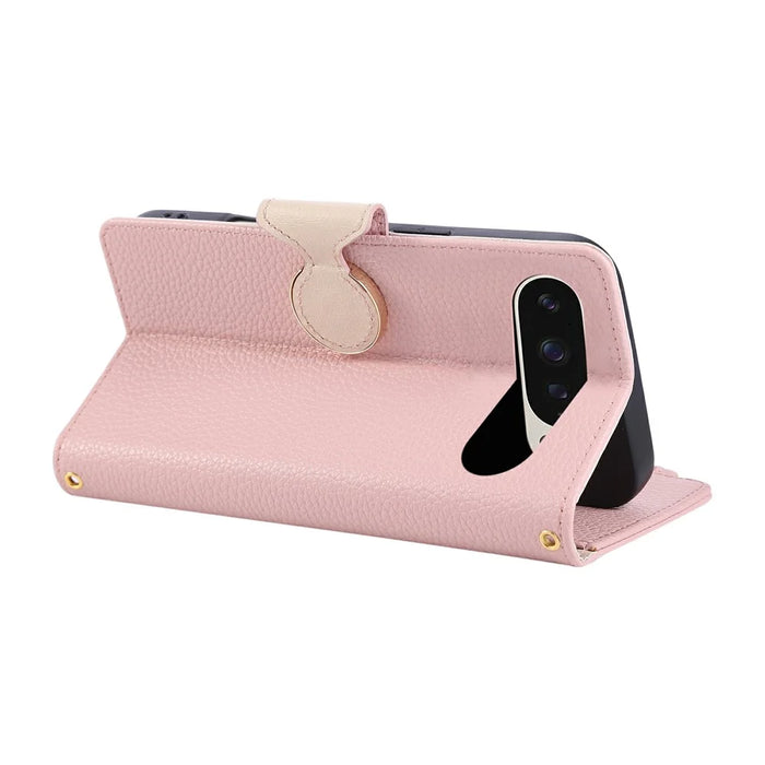 For Google Pixel 9 Pro XL Case Zipper Wallet Leather Phone Cover with Wrist Strap - Pink - 4