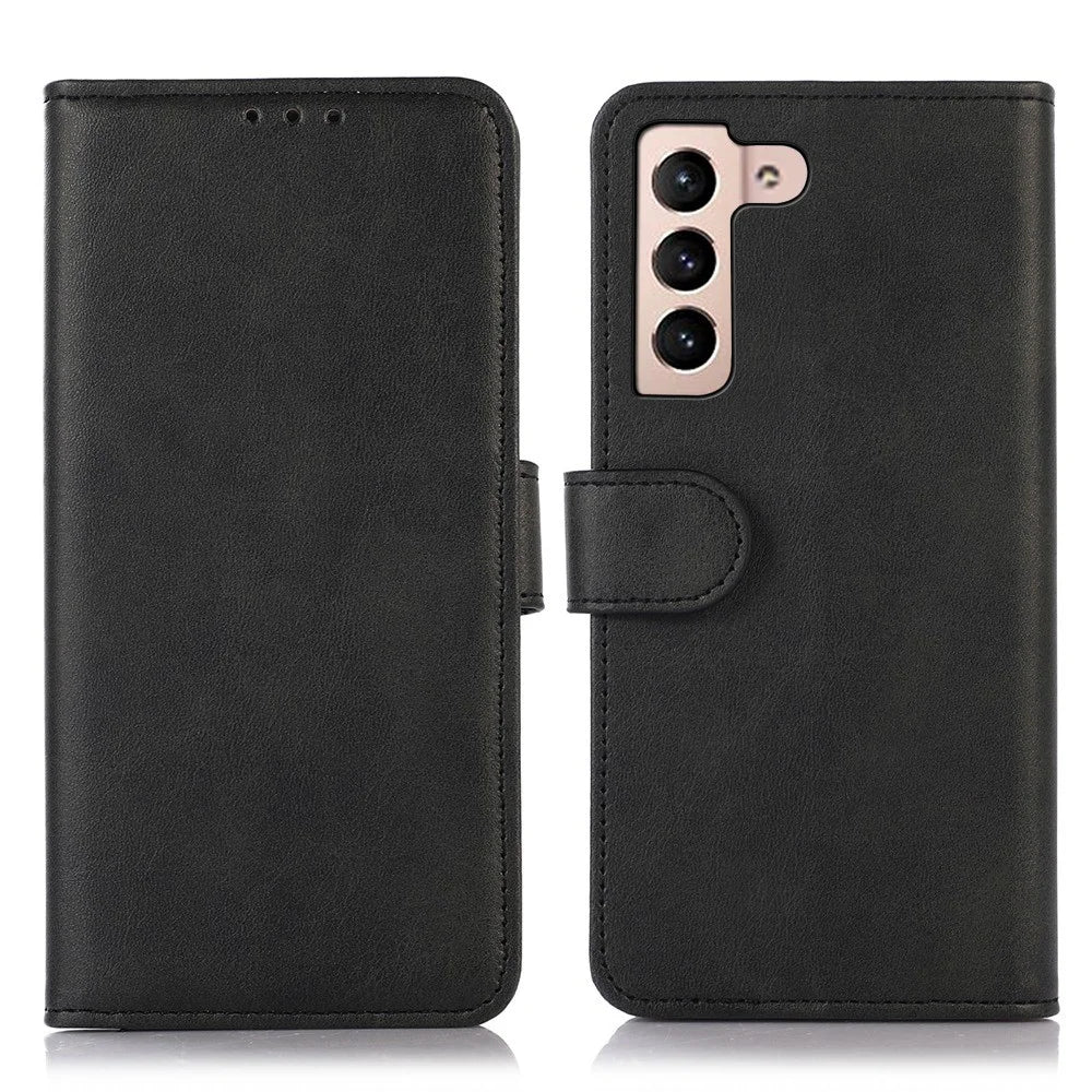 For Samsung Galaxy S23 Cowhide Texture PU Leather Wallet Folio Phone Case Stand Feature Magnetic Flip Shockproof Protective Cover - Black - 1