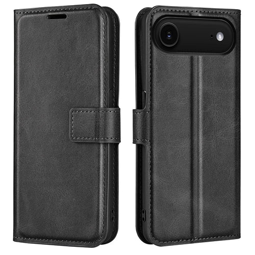 For iPhone Air Stand Case Anti-Scratch Calf Texture Leather Phone Cover - Black - 1