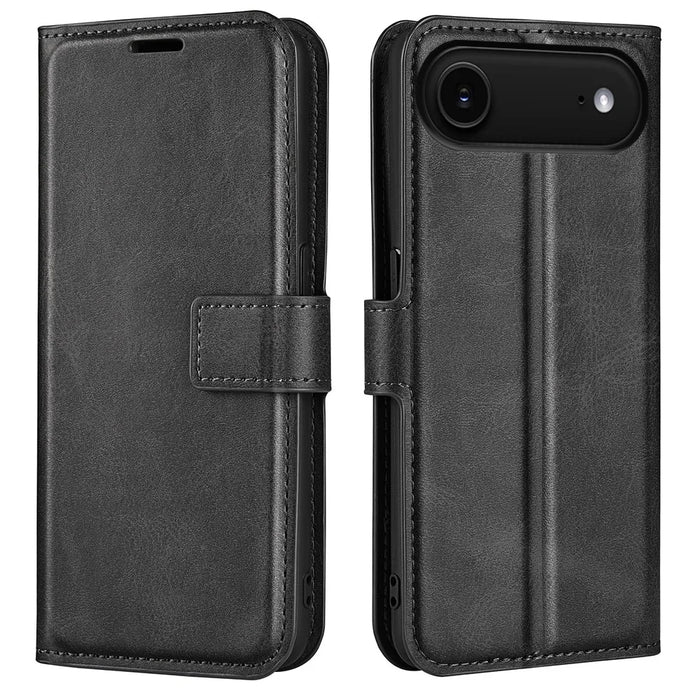 For iPhone Air Stand Case Anti-Scratch Calf Texture Leather Phone Cover - Black - 1