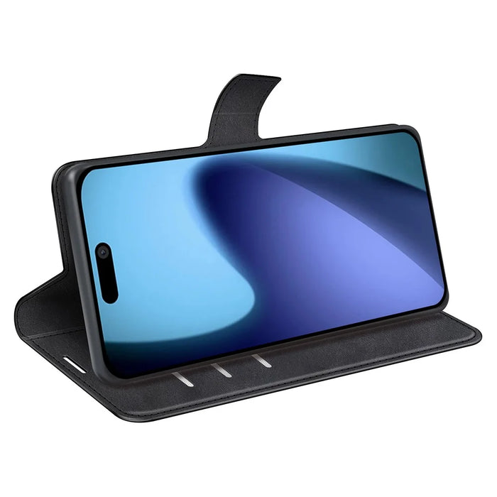 For iPhone Air Stand Case Anti-Scratch Calf Texture Leather Phone Cover - Black - 3