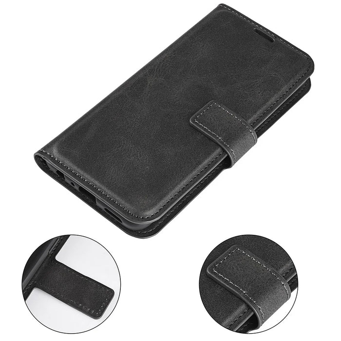 For iPhone Air Stand Case Anti-Scratch Calf Texture Leather Phone Cover - Black - 6