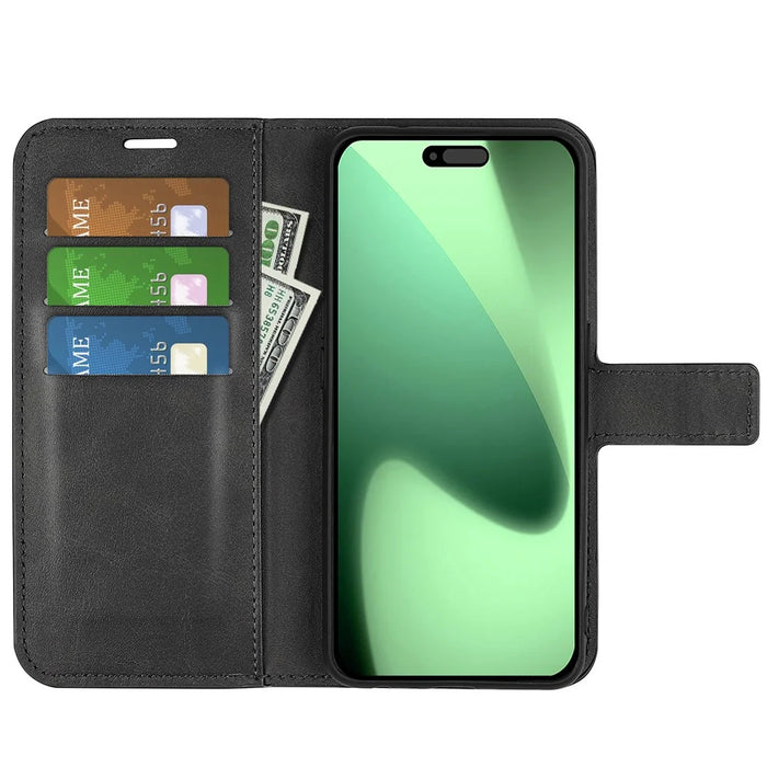 For iPhone 18 Pro / 17 Pro Stand Case Anti-Scratch Calf Texture Leather Phone Cover - Black - 2