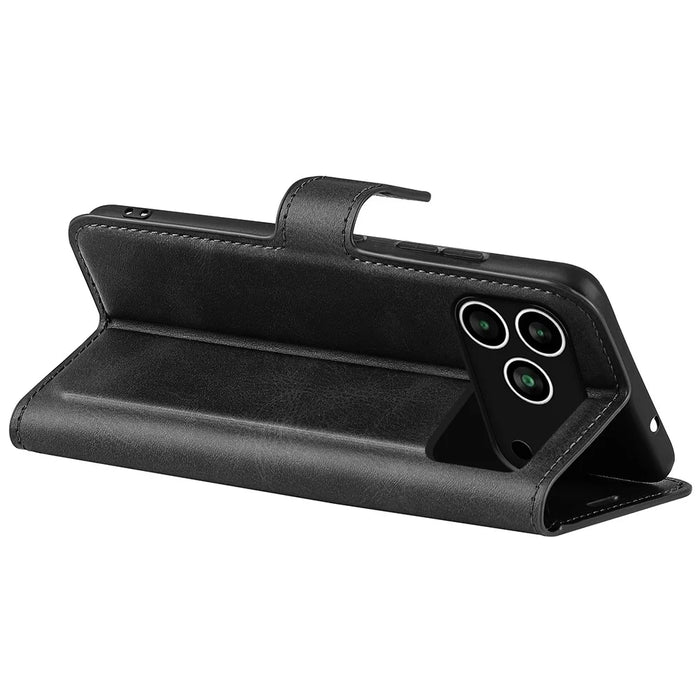 For iPhone 18 Pro / 17 Pro Stand Case Anti-Scratch Calf Texture Leather Phone Cover - Black - 4