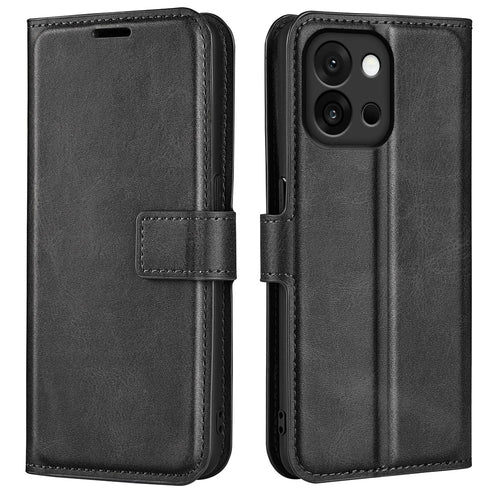 For OnePlus 13T 5G Stand Case Anti-Scratch Calf Texture Leather Phone Cover - Black - 1