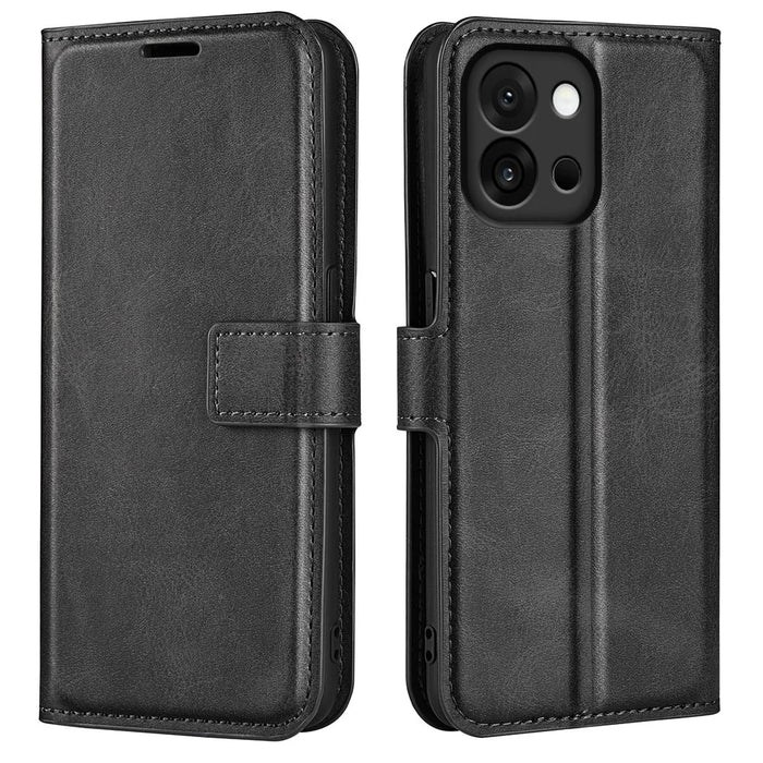 For OnePlus 13T 5G Stand Case Anti-Scratch Calf Texture Leather Phone Cover - Black - 1