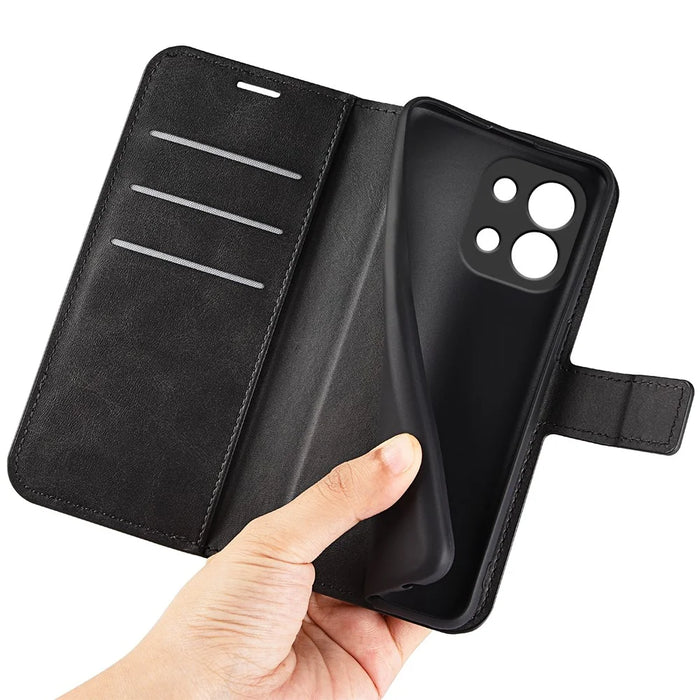 For OnePlus 13T 5G Stand Case Anti-Scratch Calf Texture Leather Phone Cover - Black - 5