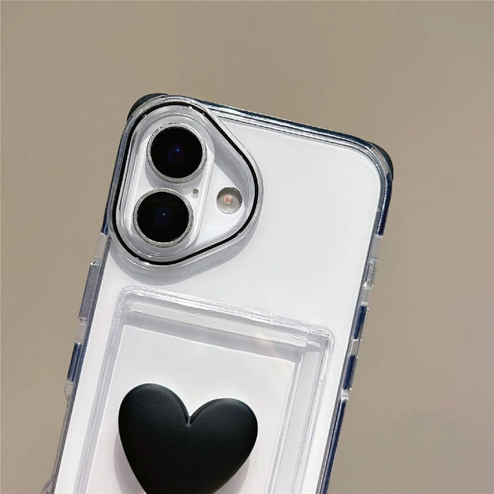 For iPhone 16 Case Card Holder Transparent PC + TPU Shockproof Phone Cover with Beaded Wrist Strap - Plum - 6