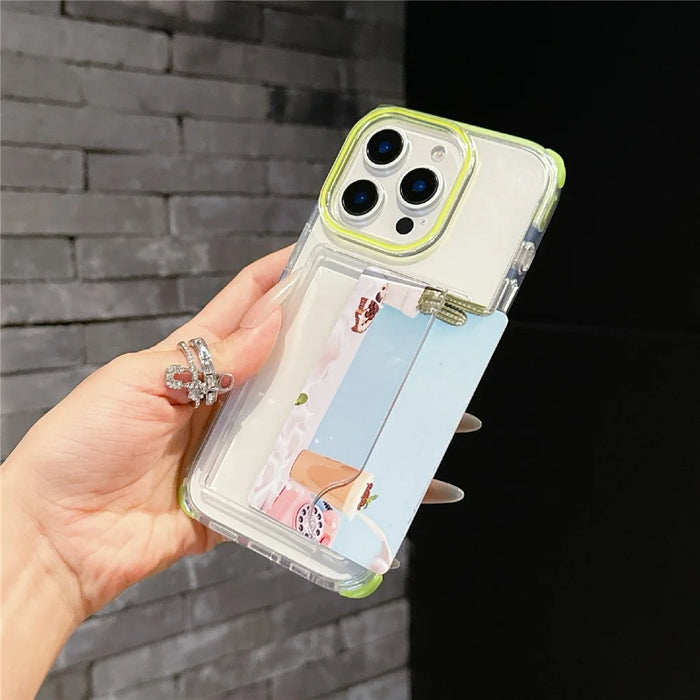 For iPhone 16 Pro Case Transparent PC + TPU Shockproof Phone Cover with Card Holder - Fluorescent Green - 2