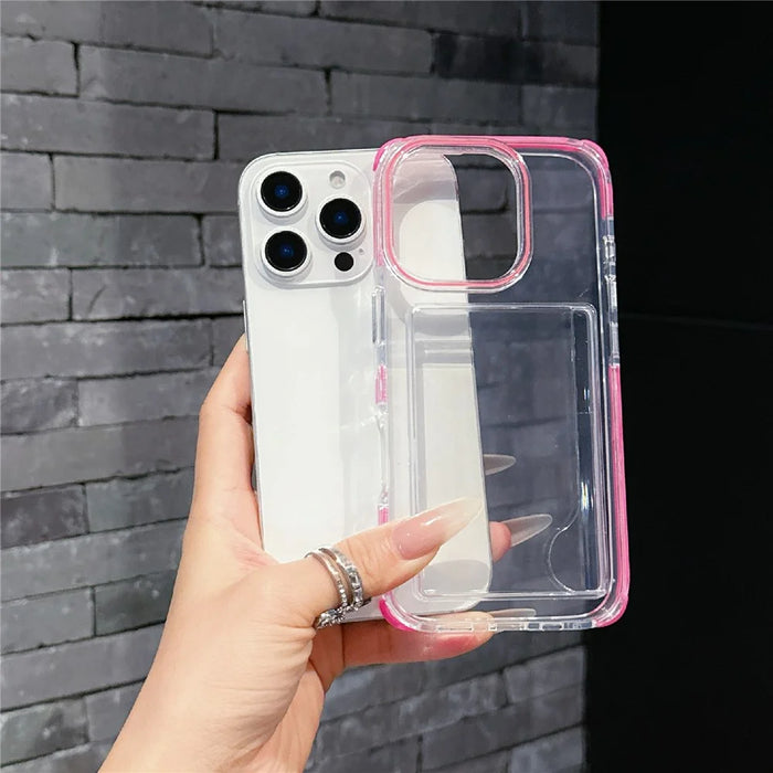 For iPhone 16 Pro Max Case Transparent PC + TPU Shockproof Phone Cover with Card Holder - Fluorescent Green - 3