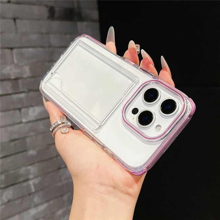 For iPhone 16 Pro Max Case Transparent PC + TPU Shockproof Phone Cover with Card Holder - Fluorescent Green - 4