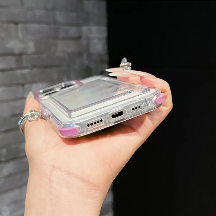 For iPhone 16 Pro Max Case Transparent PC + TPU Shockproof Phone Cover with Card Holder - Fluorescent Green - 5