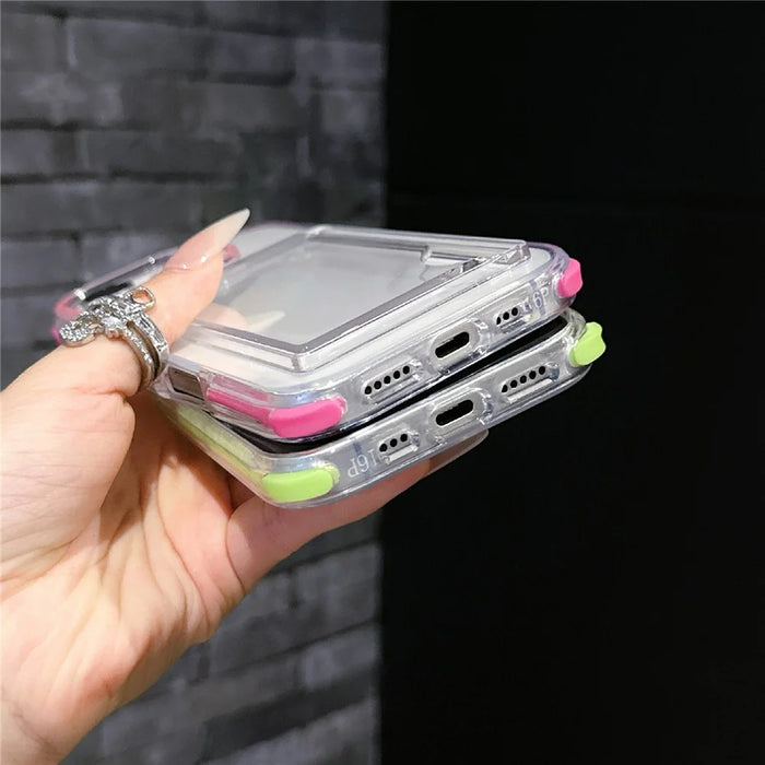 For iPhone 16 Pro Max Case Transparent PC + TPU Shockproof Phone Cover with Card Holder - Fluorescent Green - 7