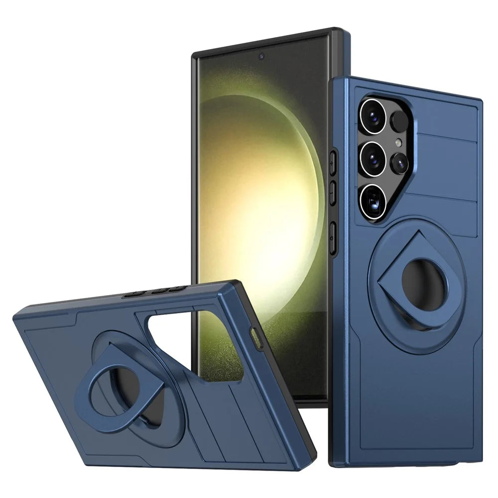 For Samsung Galaxy S25 Ultra Magnetic Case Ring Kickstand PC + TPU Phone Cover - Sapphire - 2