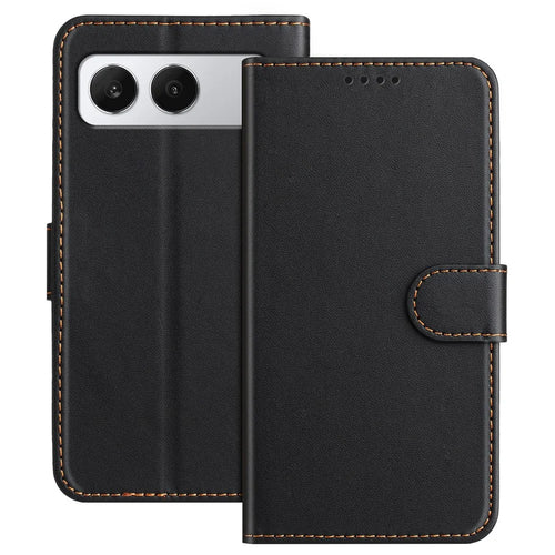 For OnePlus Nord 4 Leather Case Wallet Stand Solid Color Anti Drop Phone Cover - Black - 1