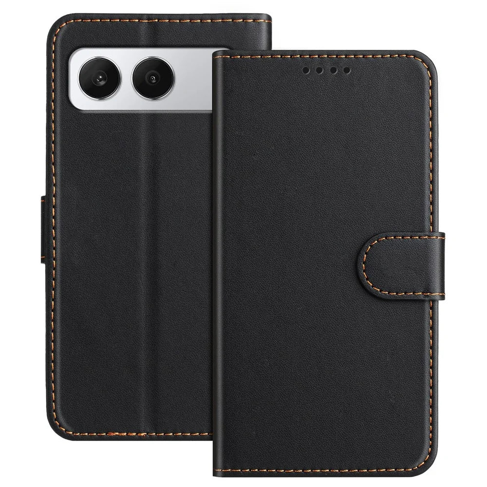 For OnePlus Nord 4 Leather Case Wallet Stand Solid Color Anti Drop Phone Cover - Black - 1