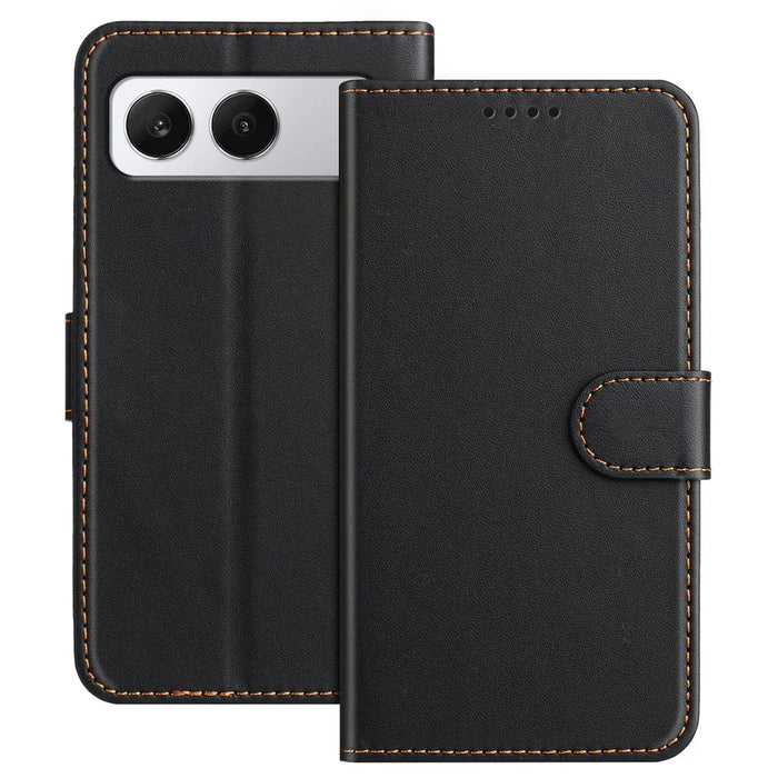 For OnePlus Nord 4 Leather Case Wallet Stand Solid Color Anti Drop Phone Cover - Black - 1