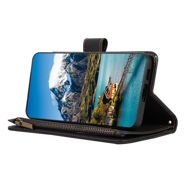 For Google Pixel 9 / 9 Pro Case 9 Card Slots Rhombus Design Leather Phone Cover with Wrist Strap - Black - 4