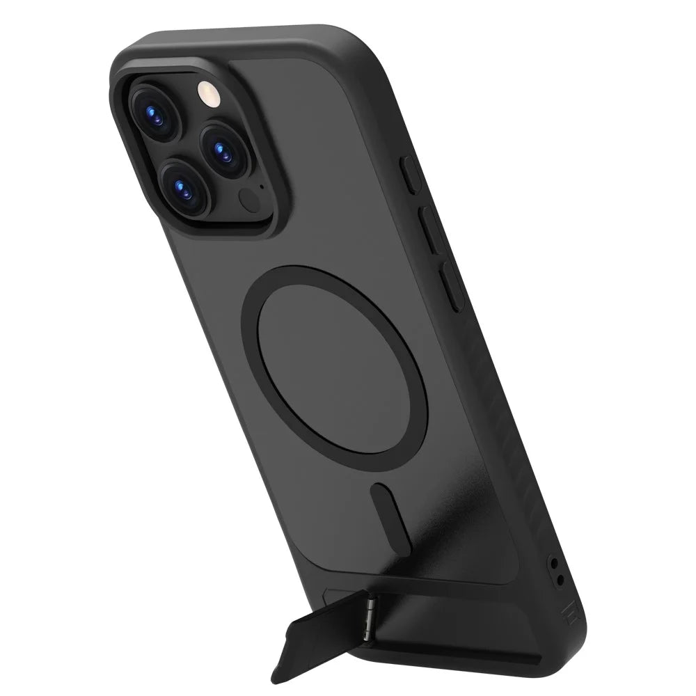 LEREACH Le-Chic Series For iPhone 16 Pro Max Case Compatible with MagSafe Kickstand TPU + PC Phone Cover - Black - 1