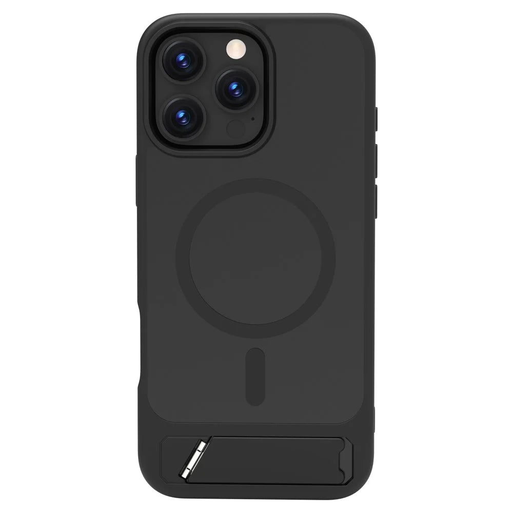 LEREACH Le-Chic Series For iPhone 16 Pro Max Case Compatible with MagSafe Kickstand TPU + PC Phone Cover - Black - 3