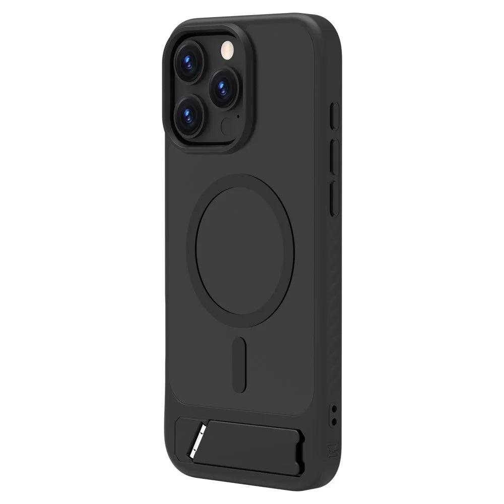 LEREACH Le-Chic Series For iPhone 16 Pro Max Case Compatible with MagSafe Kickstand TPU + PC Phone Cover - Black - 4
