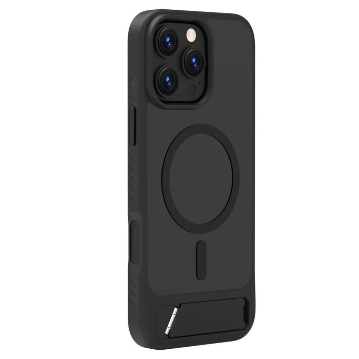 LEREACH Le-Chic Series For iPhone 16 Pro Max Case Compatible with MagSafe Kickstand TPU + PC Phone Cover - Black - 5