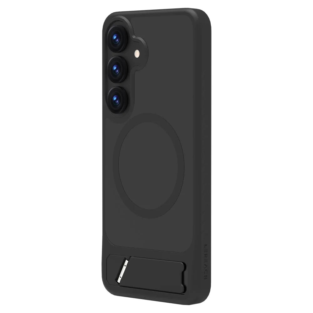 LEREACH Le-Chic Series For Samsung Galaxy S25 / S24 Case Magnetic Case Kickstand TPU + PC Phone Cover - Black - 4