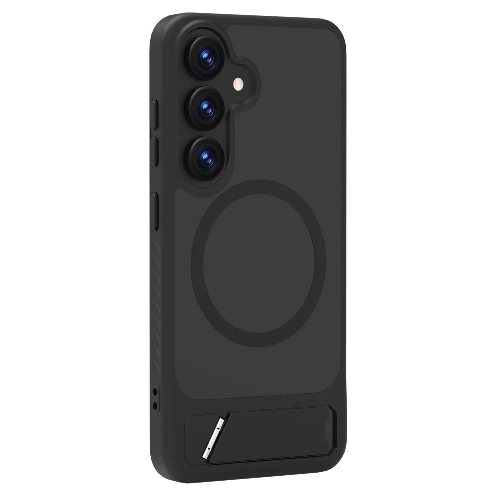 LEREACH Le-Chic Series For Samsung Galaxy S25 / S24 Case Magnetic Case Kickstand TPU + PC Phone Cover - Black - 5