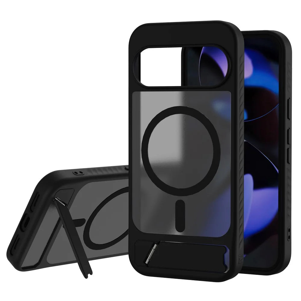 LEREACH Le-Chic Series Phone Case For Google Pixel 10 / 10 Pro / 9 / 9 Pro , Magnetic Case Kickstand TPU + PC Cover - Black - 1