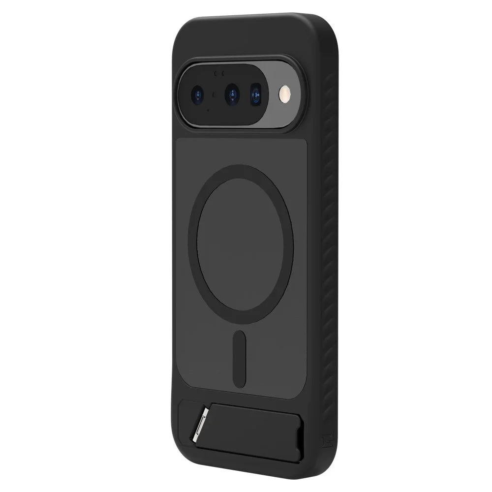 LEREACH Le-Chic Series Phone Case For Google Pixel 10 / 10 Pro / 9 / 9 Pro , Magnetic Case Kickstand TPU + PC Cover - Black - 4