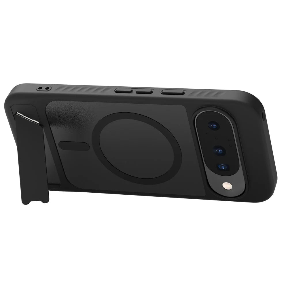 LEREACH Le-Chic Series Phone Case For Google Pixel 10 / 10 Pro / 9 / 9 Pro , Magnetic Case Kickstand TPU + PC Cover - Black - 7