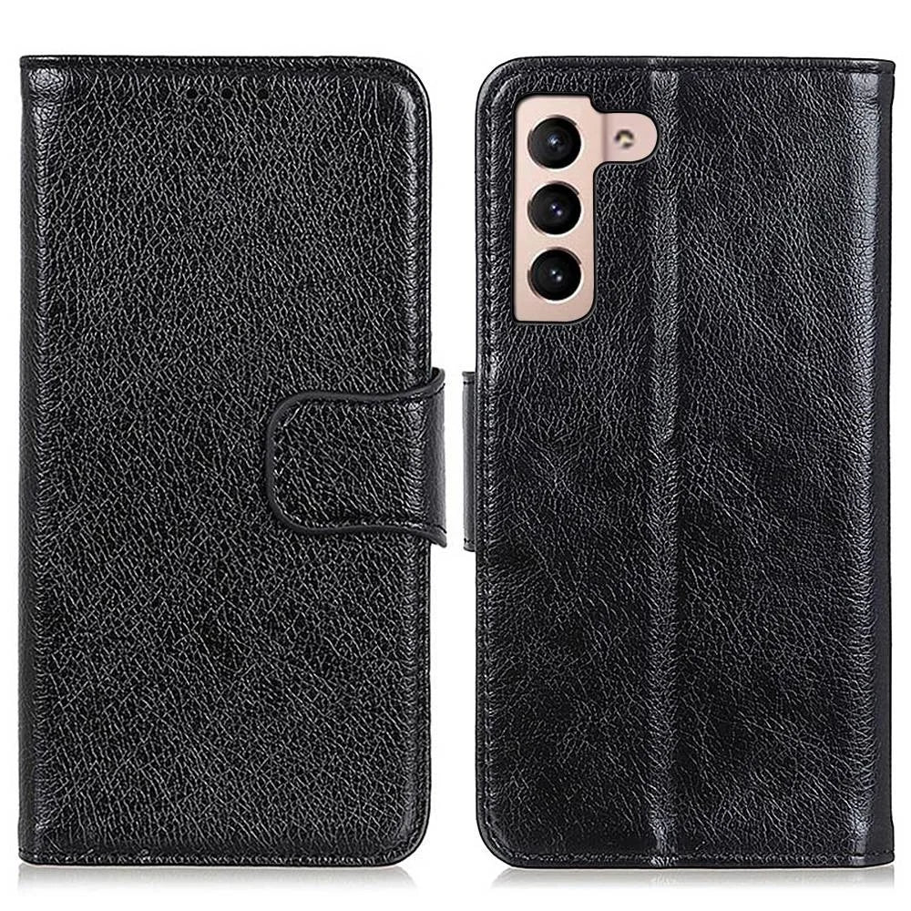 Anti-scratch Phone Case For Samsung Galaxy S23 Nappa Texture Split Leather Magnetic Flip Folio Wallet Stand Protective Phone Cover - Black - 1