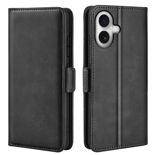 For iPhone 17 Case Calf Texture Leather Wallet Phone Cover - Black - 1